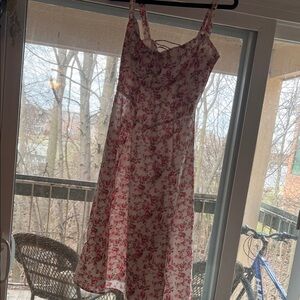 Floral Pink Spaghetti-Strap Midi Dress